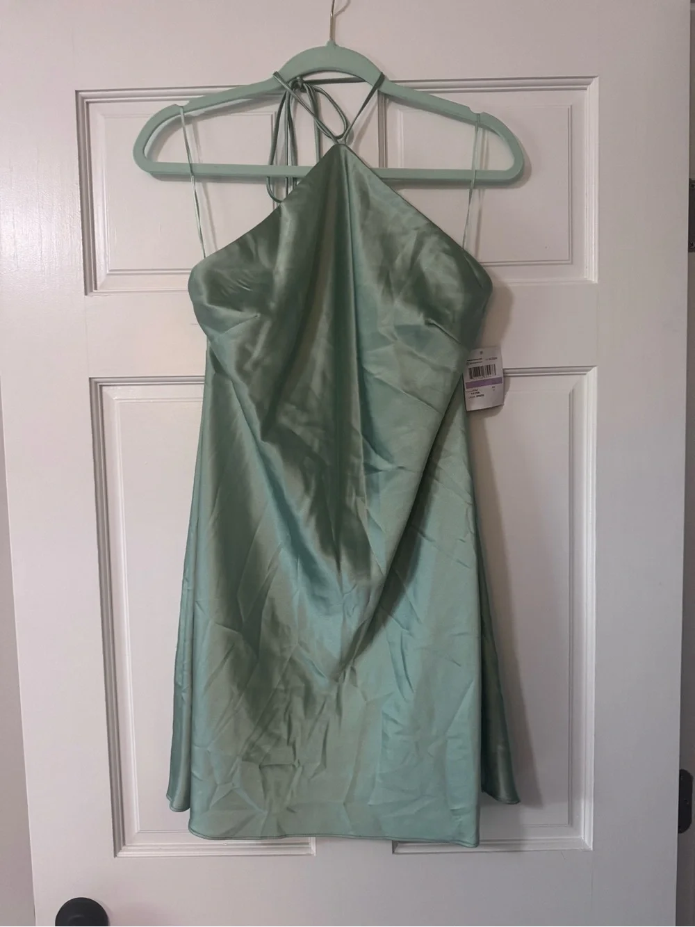 Morgan & Co. Strapless Satin Dress in Mint Green